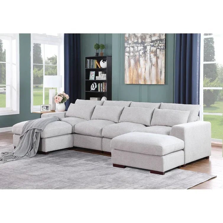 Tatman Linen Blend Sectional with 2 Ottomans - Image 14