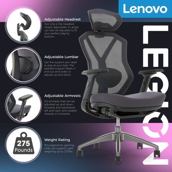 Lenovo – Legion Mesh Gaming Chair – Space Gray - Image 4