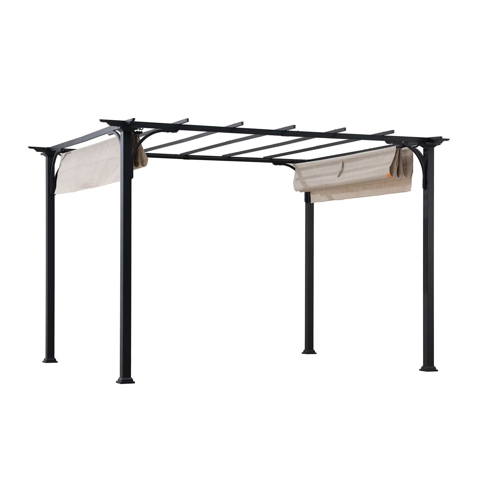 Outdoor Pergola 9 x 12 ft. Patio Black Steel Frame Pergola with Retractable Beige Canopy Shade for Backyard, Garden Activities - Image 4