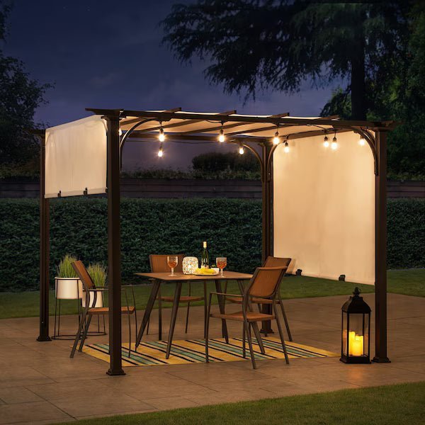 10 ft. x 10 ft. Brown Steel Classic Pergola with Adjustable White Shade - Image 4