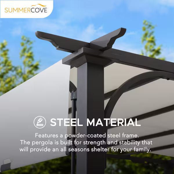 10 ft. x 10 ft. Brown Steel Classic Pergola with Adjustable White Shade