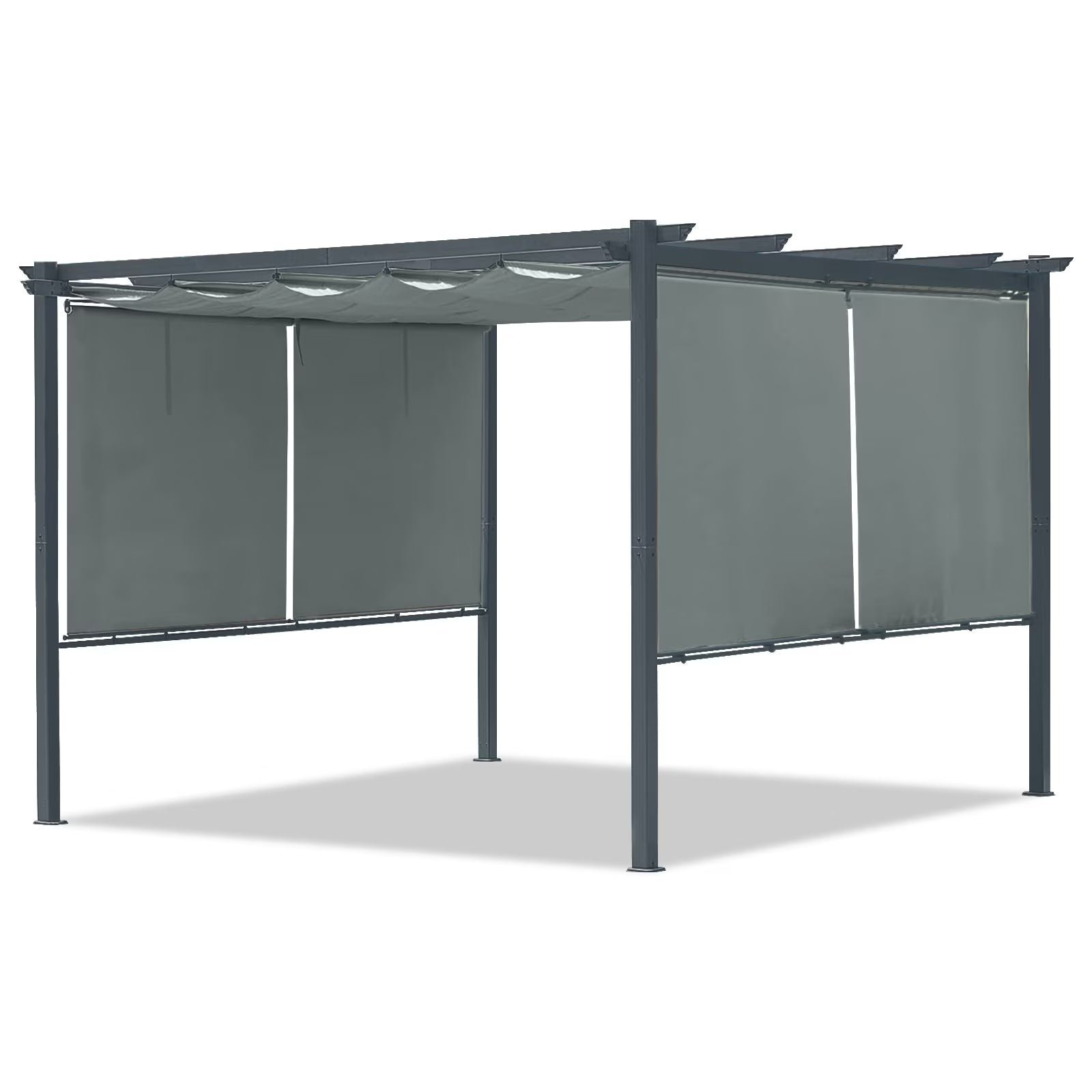 12×12 FT Waterproof Pergola with Retractable Canopy, Dark Gray Aluminum Frame, Roller Shade Curtain for Patio - Image 5