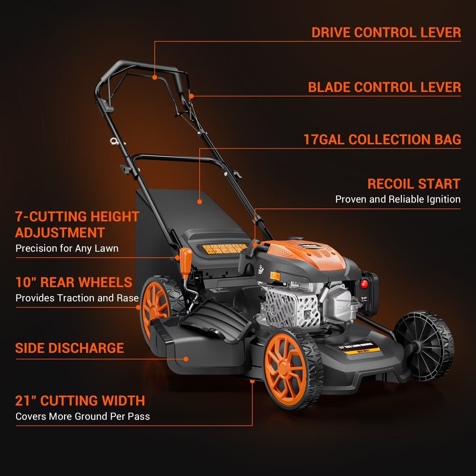 21″ 170cc Gas Self-Propelled Lawn Mower, 3-in-1 with 7-Height Adjustment - Image 4