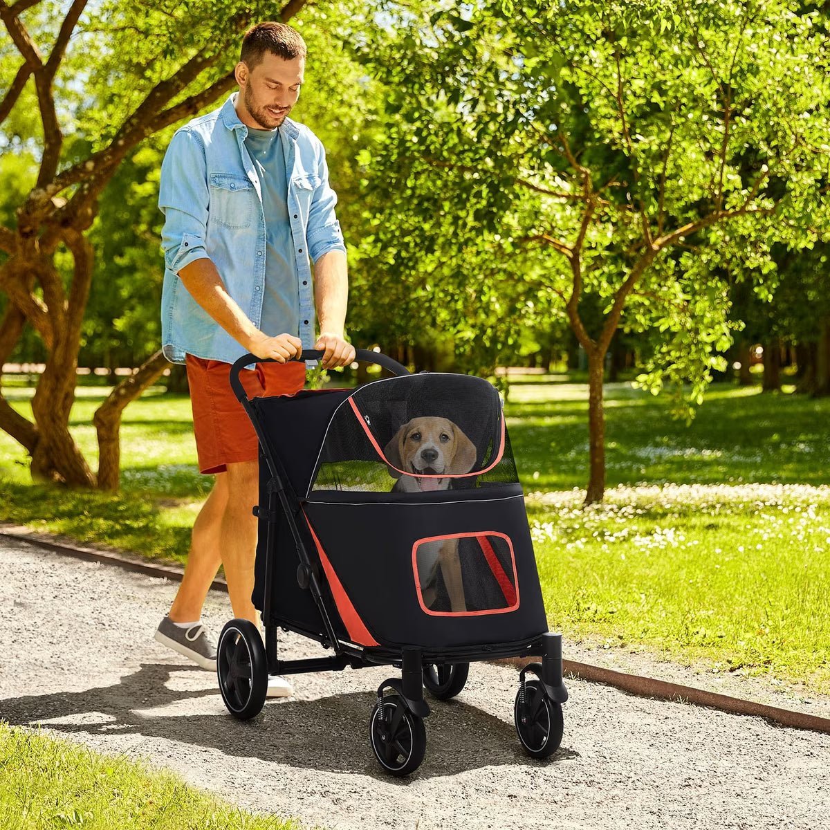 PawHut One-Click Foldable Dog Stroller, Black - Image 2