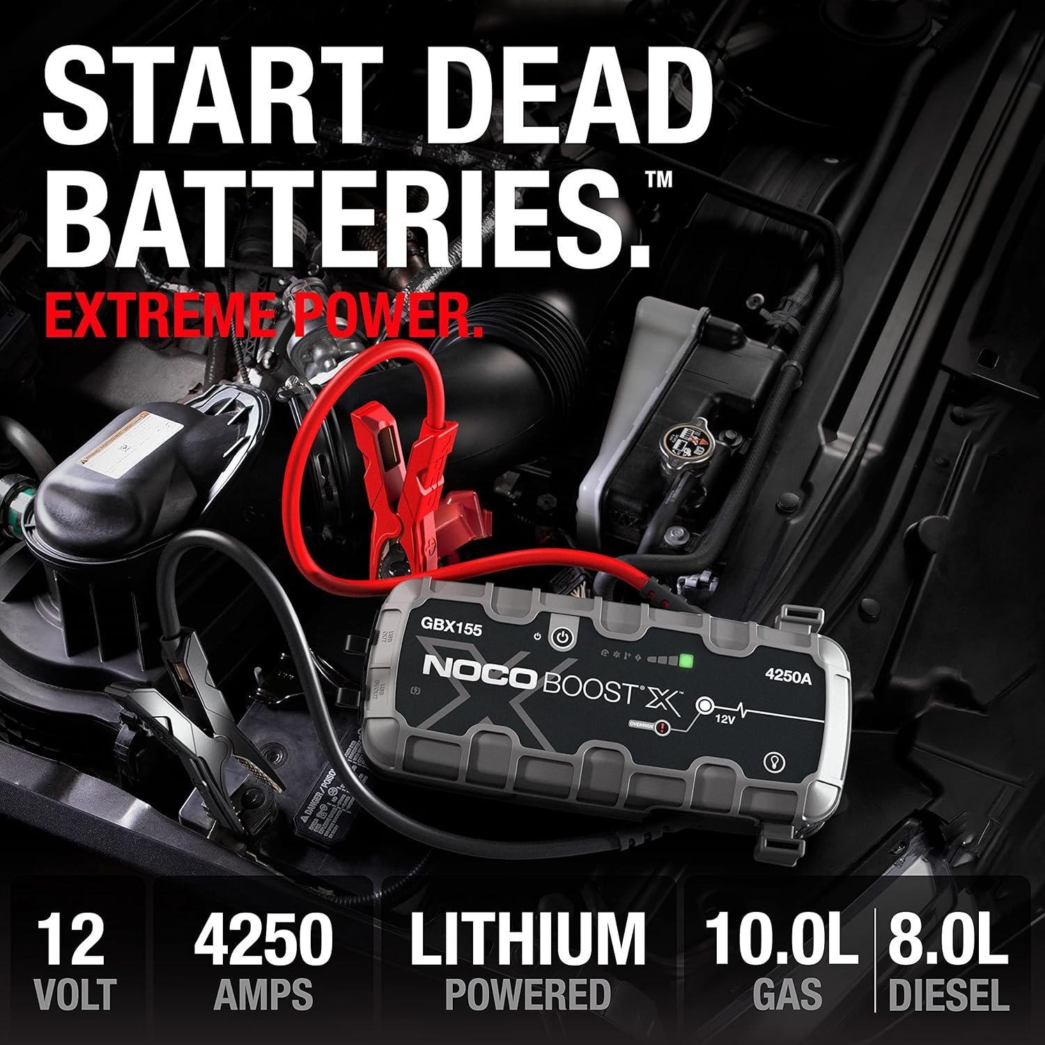 NOCO Boost X GBX155: 4250A UltraSafe Jump Starter – 12V Lithium Battery Booster Pack, Portable Jump Box, Power Bank & Jumper Cables – for 10.0L Gas and 8.0L Diesel Engines - Image 2